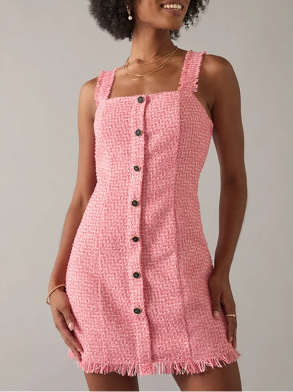 NWT Francesca’s Nikki Tweed Pink Shift Mini Dress | Size Large (Fits Like 12)